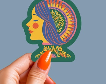 Feminist Art Vinyl Sticker, Colorful Empowered Woman Folk Art Decal