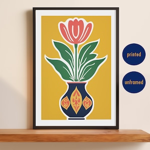 Retro Blumen-Poster Vintage moderner Druck Glückliche Wandkunst Blumendruck Botanische Kunst Bunte Blumenvase Print Pop Art Poster Bar Warenkorb Print