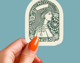Folk Art Nurse Decal, Vintage Illustration, Decorative Vinyl Sticker