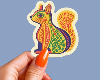 Colorful Squirrel Vinyl Sticker, Woodland Animal Decal