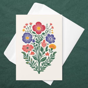 Carte Fleurie Colorée pour Toutes Occasions avec Enveloppe - Illustration Bouquet de Fleurs - 3 Tailles Disponibles