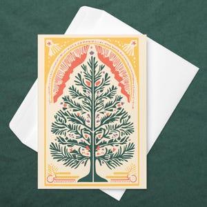 Carte de vœux de Noël Colorée Carte de Noël Sapin de Noël Illustration Scandinave Carte de Vœux d'inspiration Vintage