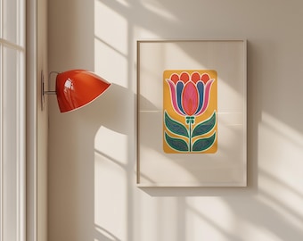 Tulip Wall Art Print, Folk Art Flower Poster