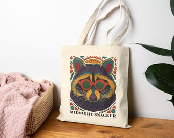 Raccoon Cotton Tote Bag, Fun Reusable Market Bag, Unisex Birthday Gift