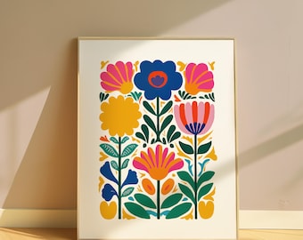 Op Matisse geïnspireerde bloemenposter: kleurrijke moderne kunstprint