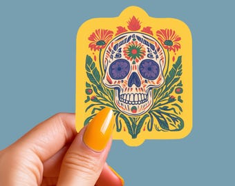 Calcomanía de calavera del Día de los Muertos, calcomanía de vinilo de calavera mexicana