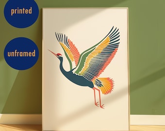 Japandi Crane Print, Minimalist Japanese Wall Art