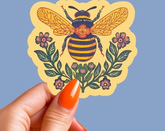 Autocollant abeille et fleurs, Sticker abeille pour amoureux de la nature, autocollant vinyle waterproof