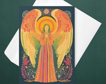 Colorful Angel Greeting Card, Artistic Illustration for Christmas