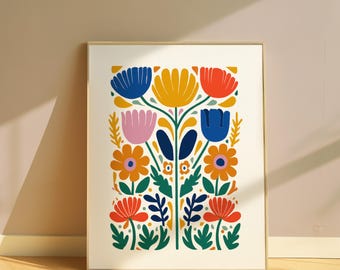 Lámina artística floral estilo Matisse, póster botánico colorido