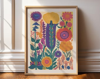 Modern Floral Wall Art Print, Vibrant Botanical Home Decor