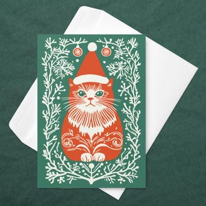 Carte festive illustrée chat Idée cadeau pour amoureux des chats Carte de voeux pour les amoureux des fêtes et des félins