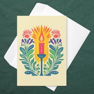 Tarjeta de felicitación con vela elegante Tarjeta de agradecimiento para celebraciones religiosas y navideñas Tarjeta para cualquier ocasión