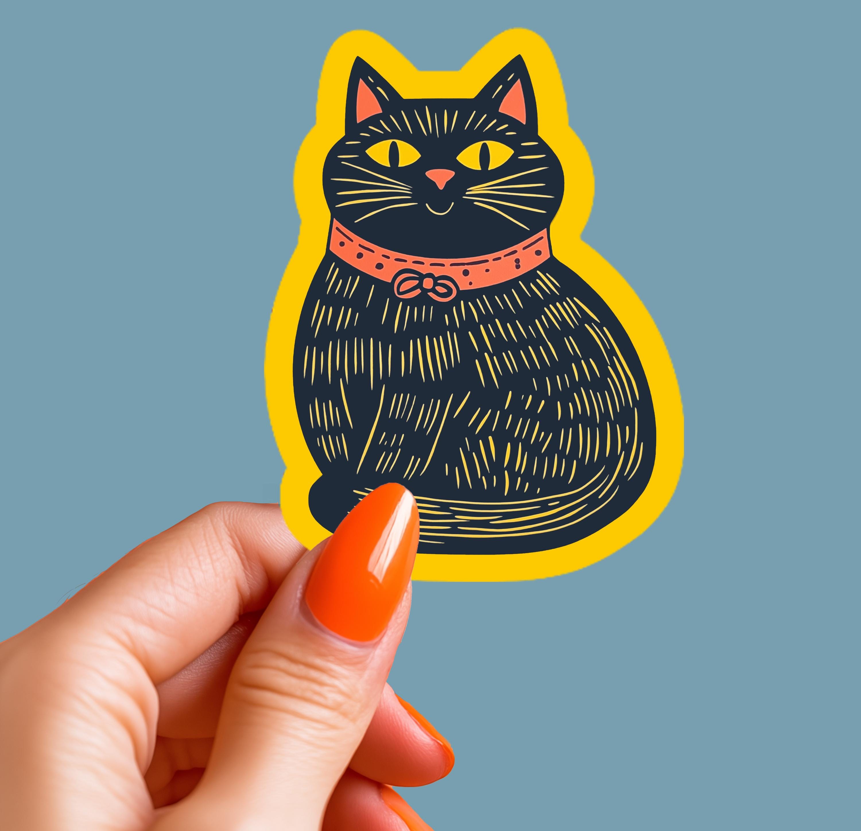 Black Cat Vinyl Sticker - Waterproof Decal for Laptop, Tumbler - Etsy
