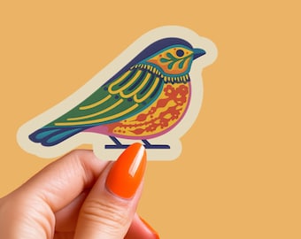 Colorful Folk Art Bird Sticker, Nordic Decorative Vinyl Decal for Laptops & Journals