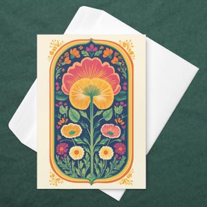 Carte de vœux fleurie - imprimé fleurs sauvage sur fond bleu - Carte anniversaire - Carte Saint Valentin - Carte Fête des mères