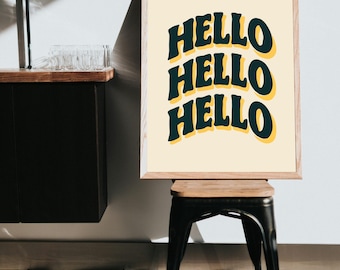Modern Typography Poster, Bold Retro Lettering Wall Art, Minimalist Feel-Good Poster, hello Print