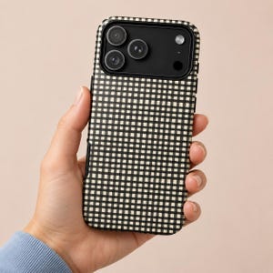 Black & Cream iPhone Case, Minimalist Retro Phone Cover,  Gingham Grid Pattern, for iPhone® 11 12 13 14 15 16 17 18 Pro Max Mini Plus