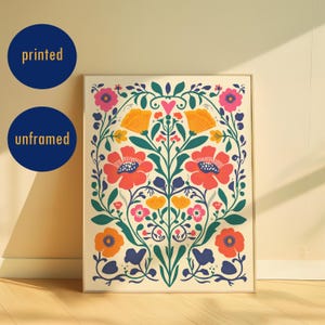 Stampa artistica floreale scandinava popolare, decorazione boho colorata, poster botanico, moderna arte murale floreale nordica, opera d'arte floreale stampata, arte scandinava