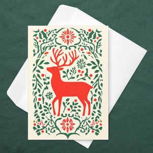 Tarjeta de felicitación navideña Tarjeta de arte popular nórdico Tarjeta navideña escandinava colorida Idea de regalo para la tarjeta navideña popular de temporada Felices fiestas