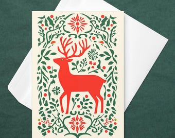 Carte de vœux de Noël Carte de Noël Renne du Père Noël Illustration Scandinave Carte de Vœux Moderne