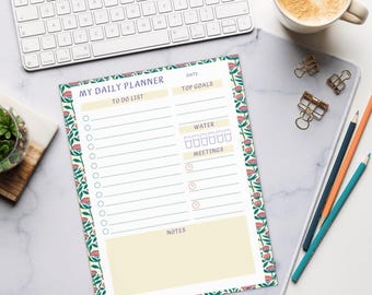 Floral Daily Planner Notepad, To-Do List, 8.5x11 Desk Pad