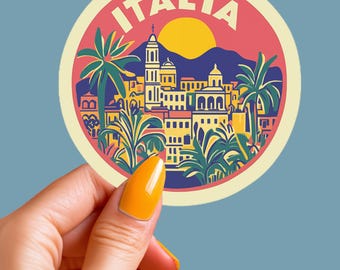 Italia Travel Sticker, Colorful Italian Souvenir Decal (3x3)