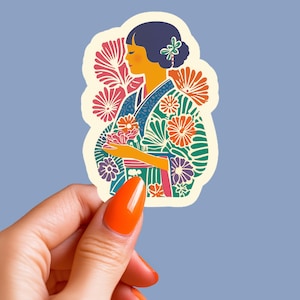 Lovely Sticker of a Japanese Lady in Kimono Gift for Japan Lovers Japanese Sticker for Luggage Travel Sticker for Japanese Culture Lovers