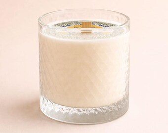 Romantic Floral 15 oz Candle, Elegant Scented Candle Gift, Wooden Wick