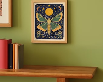 Colorful Moth Art Print, Witchy Insect Illustration