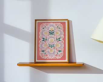 Pink Boho Floral Wall Art, Elegant Decorative Flower Poster for Botanical Home Decor
