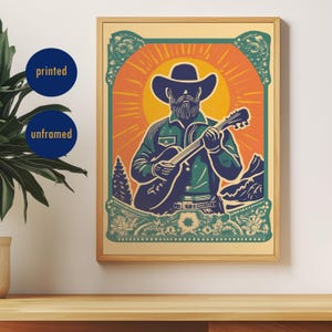 Poster di musica country, stampa da cowboy, poster del selvaggio West, stampa western retrò, decorazione del sud-ovest, arte murale eclettica, stampa da cowboy, floreale, boho, wallart