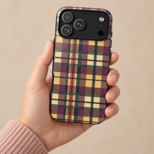 Plaid iPhone Case, Burgundy & Forest Green Tartan Pattern, Cozy Tough Case for iPhone® 11, 12, 13, 14, 15, 16, 17 or 18 Pro Max Air Plus