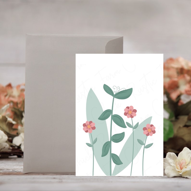 WILDFLOWERS Digital Art, Whimsical Boho Flowers Printable Art, Card Art, Botanical Art, PNG Clipart, Sublimation, Digital Download image 2