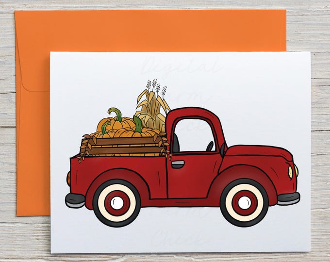 HAPPY FALL Printable Clipart, Vintage Red Farm Pickup Truck With ...