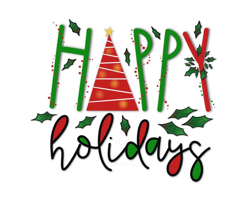 HAPPY HOLIDAYS Printable PNG Digital Clipart, Christmas Sublimation, Digital Art, Printable Pdf, Jpg Image, Instant Digital Download image 1