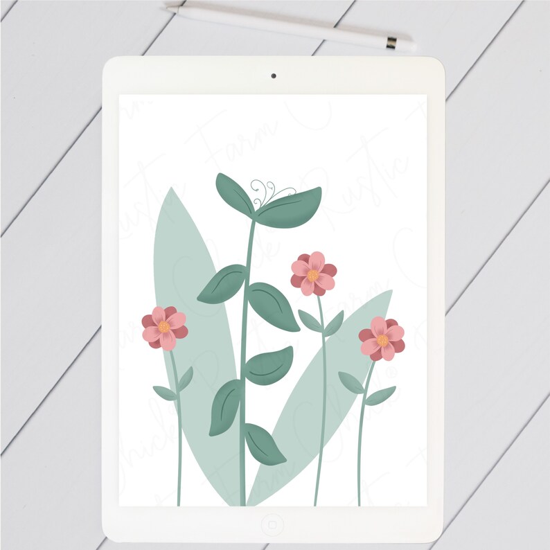 WILDFLOWERS Digital Art, Whimsical Boho Flowers Printable Art, Card Art, Botanical Art, PNG Clipart, Sublimation, Digital Download image 3