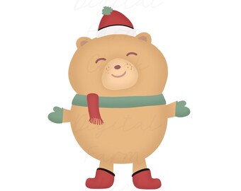 CHRISTMAS BEAR Printable PNG Digital Clipart, Christmas Sublimation, Digital Art, Printable Pdf, Instant Digital Download