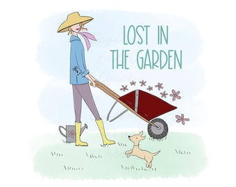 LOST in the GARDEN, Printable Digital Art, Garden Meme, Whimsical Art, Digital Download