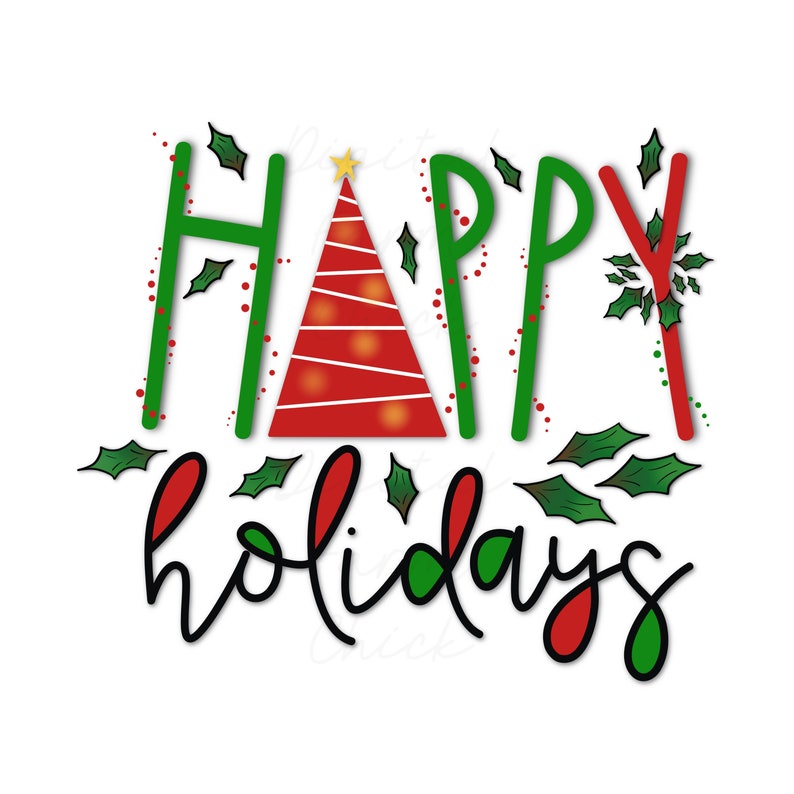 HAPPY HOLIDAYS Printable PNG Digital Clipart, Christmas Sublimation, Digital Art, Printable Pdf, Jpg Image, Instant Digital Download image 3