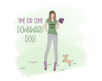 TIME For Some Downward Dog, Printable Digital Art, Garden Yoga Meme, Whimsical Art, Digital Download