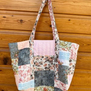 Handmade Floral Patchwork Tote Bag Pinks and Teals