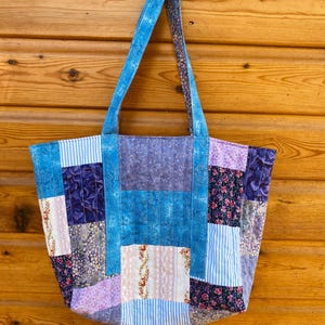 Handmade Floral Patchwork Tote Bag Purples and Blues