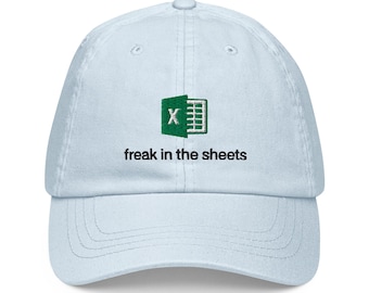 Excel Freak In The Sheets Pastel Baseball Hat, Handmade Embroidered Cotton Dad Cap - Soft - Durable -  Unisex Gifts - Multiple Colours