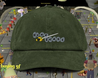 Old School RuneScape Corduroy Hat, Handmade Embroidered Corduroy Dad Cap - Soft - Durable - Unisex Gifts - Multiple Colours