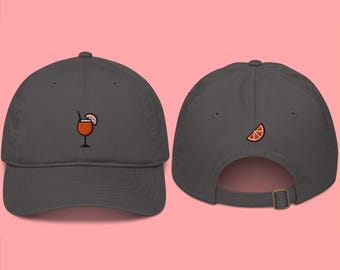 Aperol Spritz 100% Organic Cotton Hat, Handmade Embroidered Dad Cap - Soft - Durable - Unisex Gifts - Multiple Colours