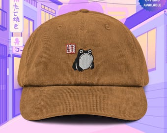 Matsumoto Hoji Frog Corduroy Hat, Handmade Embroidered Corduroy Dad Cap - Soft - Durable - Unisex Gifts - Multiple Colours