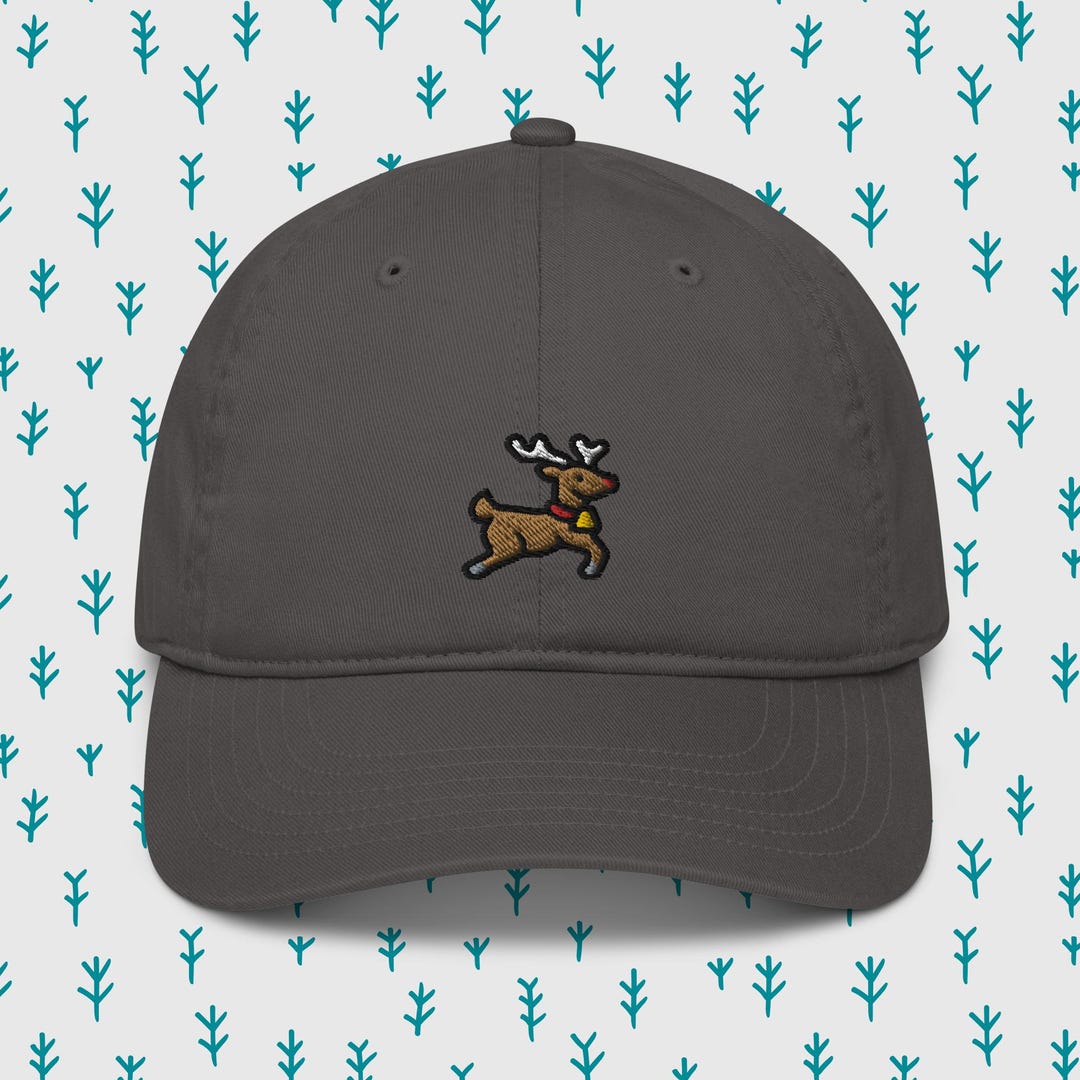Rudolph the Reindeer 100% Organic Cotton Hat, Handmade Embroidered Dad ...
