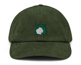 Cute Frog Corduroy Hat, Handmade Embroidered Corduroy Dad Cap - Soft - Durable - Unisex Gifts - Multiple Colours