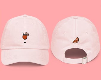 Aperol Spritz Pastel Baseball Hat, Handmade Embroidered Cotton Dad Cap - Soft - Durable -  Unisex Gifts - Multiple Colours